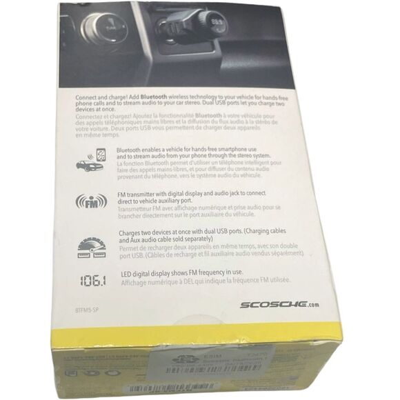 Scosche BTFreq Bluetooth FM Transmitter Dual USB 12W 2.4A – Black (Never Used) - Picture 6 of 8